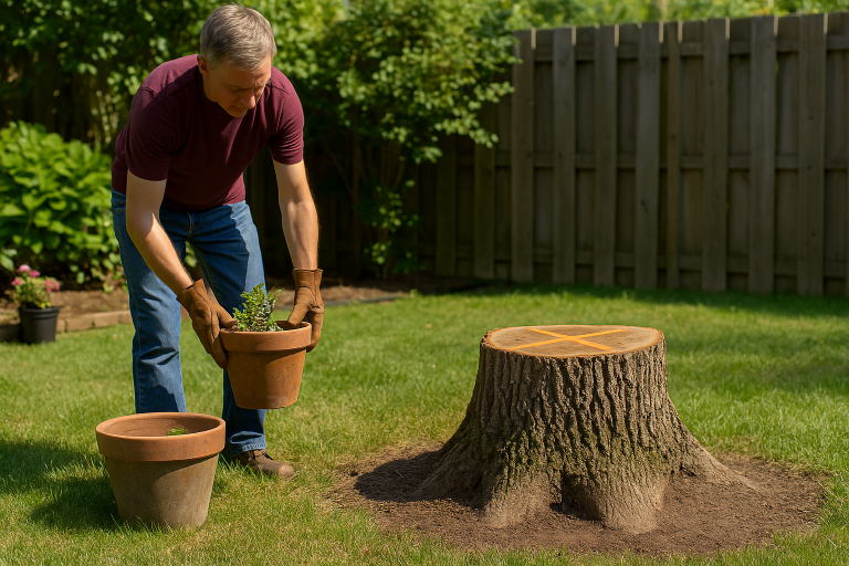 Tuinman bereidt tuin voor op stobbenfrezen