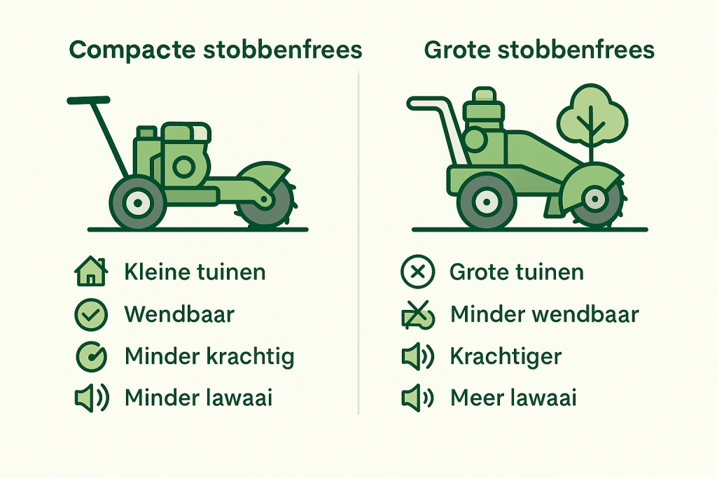 Vergelijking van compacte en grote stobbenfrees.